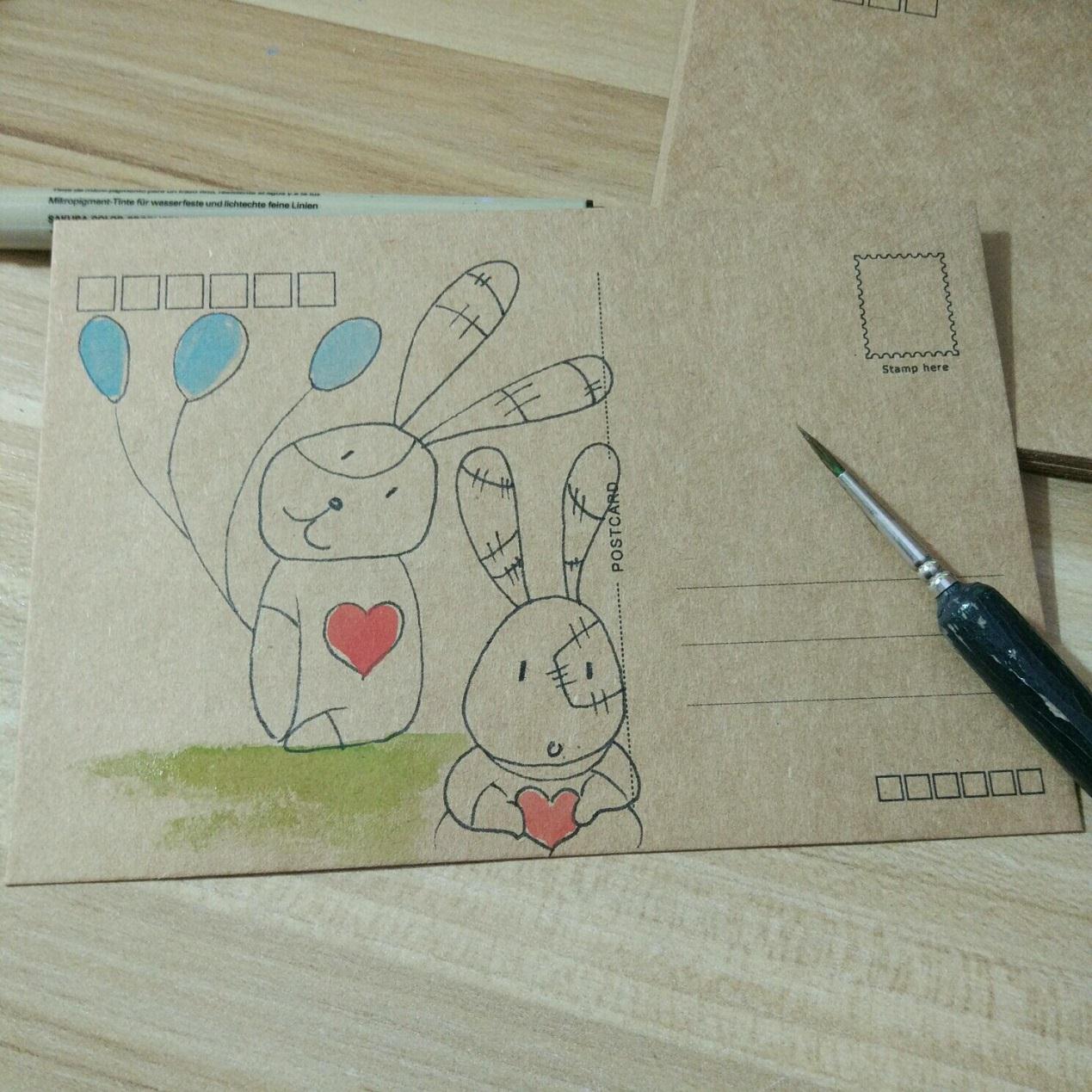 手工绘贺卡明信片手工制作方法，有趣的动物DIY手绘明信片帅气的小猪图案简单绘画方法 - 有点网 - 好手艺
